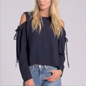 Navy Blue Top M/L Jack Meets Kate Cold Shoulder Blouse